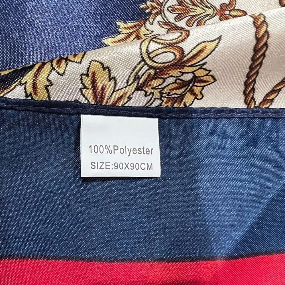 Classic Blue, Red and Cream Silk-Feel Scarf